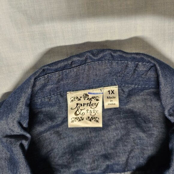 Parsley & Sage Women Embroidered Top Blouse Shirt Size `1X Blue Button Up Collar - Picture 13 of 14